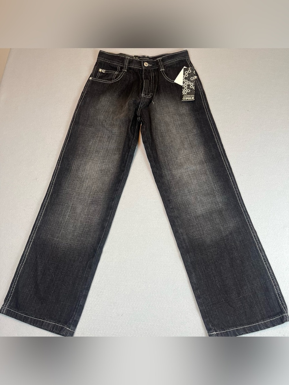 NWT South Pole Kids 14 Jeans Black Fade Straight Leg Contrast Stitch Y2K Grunge